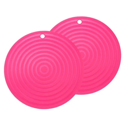 2 Piezas Alfombrillas Trivets Silicona, Soportes Redondos para Ollas Calientes de 9" con Agujero para Colgar (Rojo Rosa) Foto 1 de 4
