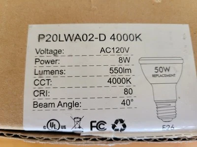 LuminWiz P20LWA02-D LED 8 Watt PAR20 50W Equal 40 Deg. Flood 4000K White 3 Lamps - Image 1 of 3