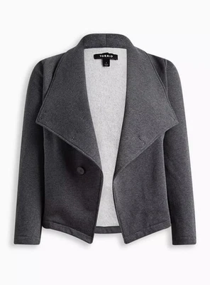 Torrid Fleece Drape Front Jacket Button Charcoal Minimalist Cozy Classic M/L 10 - Image 1 of 4