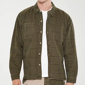 Camisa Forever 21 Para Hombre Verde Oliva Negra Algodón Manga Larga Con Botones, Talla L - Imagen 1 de 4