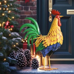 Rooster Statues Chicken Bird Sculpture Metal Outdoor Patio Porch Backyard Decor - Picture 1 of 9