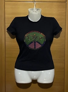 Christian Dior Monsieur Women's T-shirt Tee Peace Crystal Logo Size US 6 Fit M - Picture 1 of 5