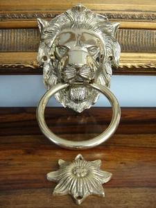Türklopfer Löwe Messing Antik Gold Edel Löwenkopf Türbeschlag Türklingel Luxus - Bild 1 von 8