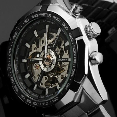 Men's Watch Automatic Mechanical Analog Stainless Steel Band Skeleton Dial Watch - Image 1 of 4