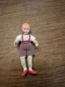 Dressed Boy Doll in Suspenders Caco Dollhouse Style Miniature 3.5" - Picture 1 of 3