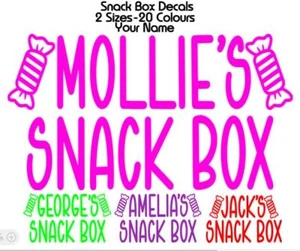 PERSONALISED SNACK BOX NAME STICKER VINYL LABEL DECAL TRAVEL SWEETS HOLIDAY KIDS - Picture 1 of 2