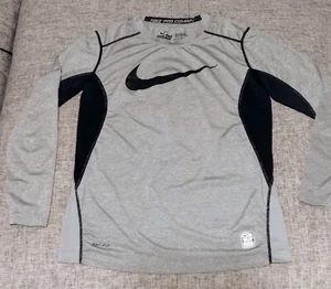 Boys Nike Pro Combat Gray & Black Long Sleeve - Picture 1 of 7