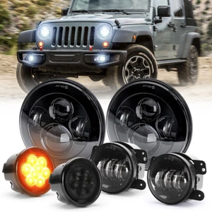 For Jeep JK 2007-2018 Kit DOT 7" Round LED Headlight Fog Lights Turn Signal Lamp - Picture 1 of 14