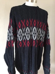 Nuevo Suéter De Colección Años 80 90 Eddie Bauer Cuello Redondo L Alto Streetwear Azul Marino Cable - Imagen 1 de 5