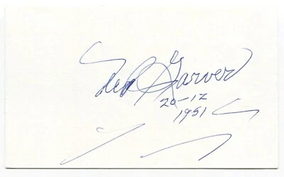 Ned Garver Signed 3x5 Index Card Autographed MLB Baseball St. Louis Browns - Image 1 of 2