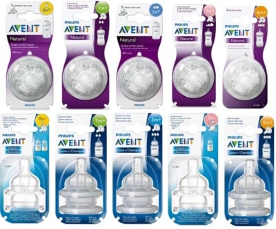 Philips Avent NATURAL or CLASSIC+ Baby Milk Bottle Teats Newborn 1+ 3+ 6+ Months