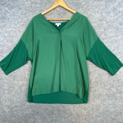 J Jill Top Blouse Size XL Green V-neck 3/4 Sleeves Silky Tencel & Jersey Knit - Image 1 of 4