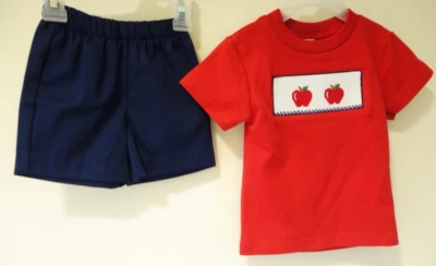 NWT Southern Sunshine Smocked Apples Shirt & Shorts Outfit Boy's Size 2T - Image 1 of 2