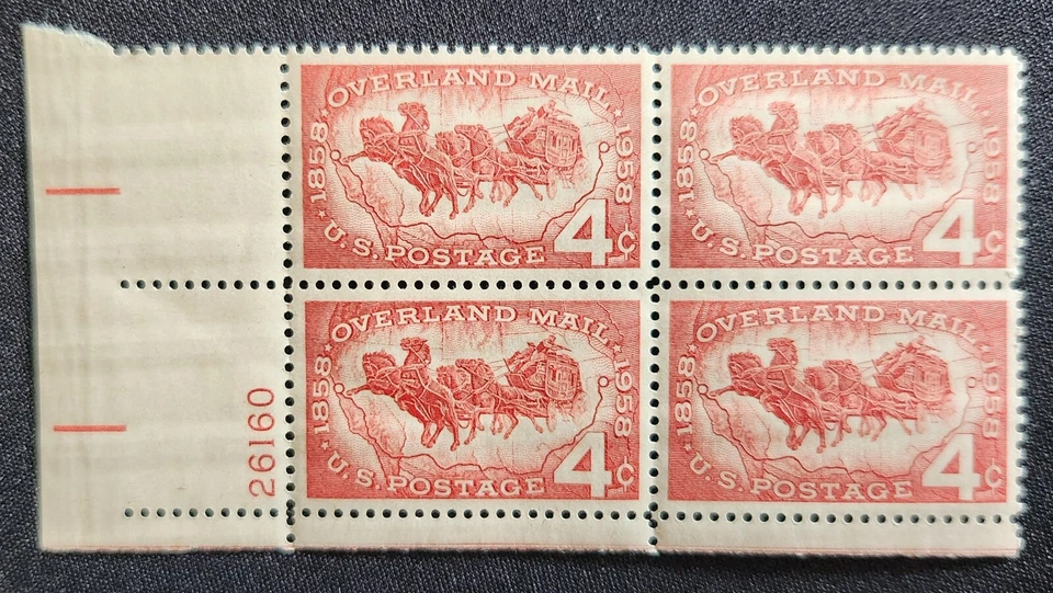 US Scott 1120 - Overland Mail - MNH - 1958 Issue - Plate Block of 4 - Image 1 of 1