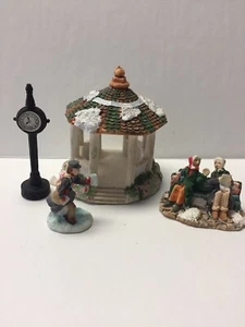 Miniature Gazebo Ceramic 3 1/4" Tall Dollhouse Terrarium Garden W/ People - Picture 1 of 9