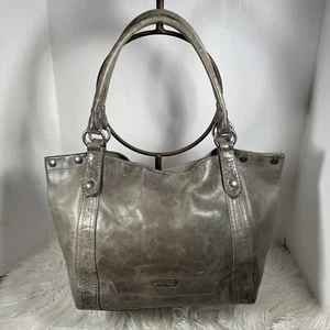 Frye Melissa Distressed Leather Hobo Shoulder Tote Bag Gray - Picture 1 of 19
