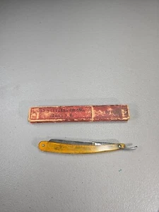 Vintage Genco Yellow Gold Seal Straight Razor With Red Union Cutlery Box - Picture 1 of 9