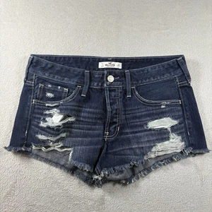 Hollister Y2K Shorty Shorts Women’s Size 7 Blue Denim Distressed Low Rise #1217 - Picture 1 of 10