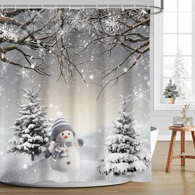 Winter Christmas Shower Curtain for Bathroom with 12 Hooks 72X72 In - Image 1 of 4