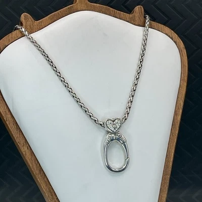 Brighton Charm Holder Necklace Silver Tone Heart Crystal Oval Reversible - Image 1 of 4