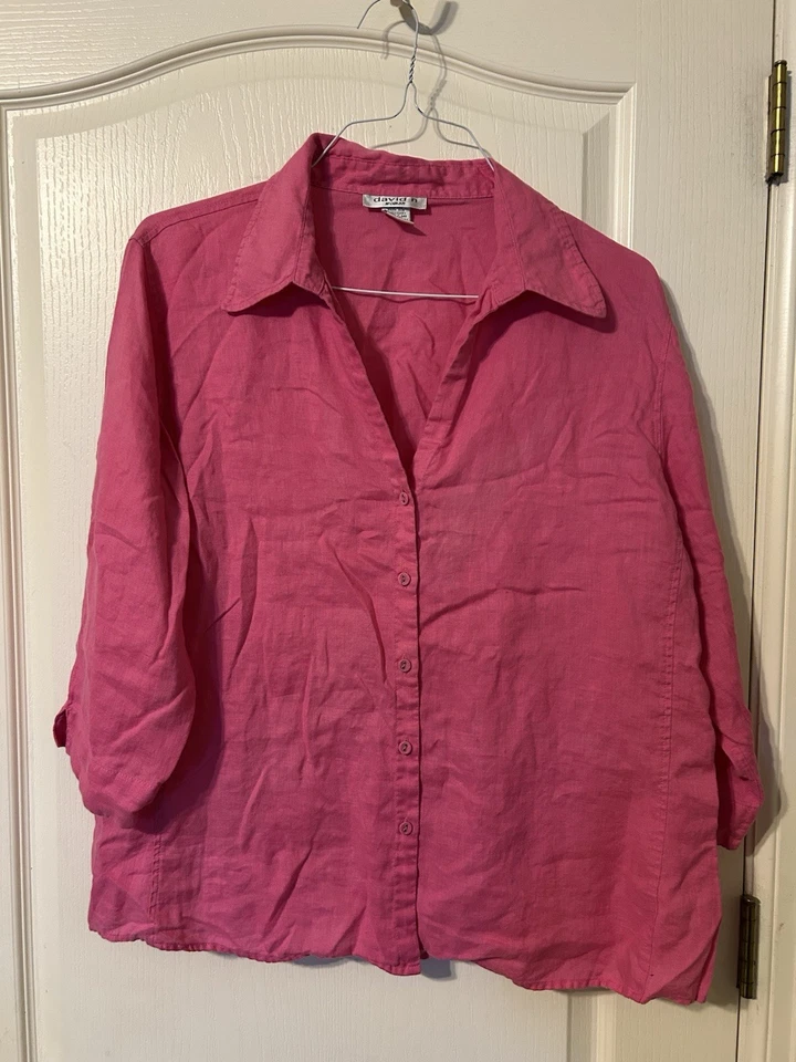 Blusa para mujer talla 2X de lino con botones lengüetas enrollables look capas oficina inteligente informal Foto 1 de 4