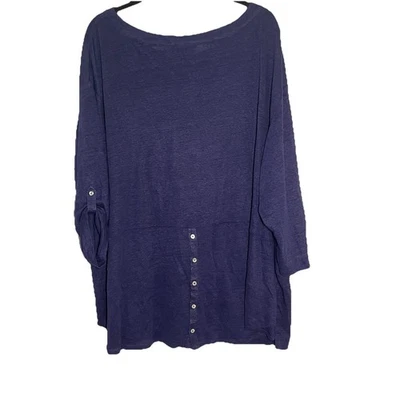 Blusa Top Adrienne Vittadini Para Mujer 3XL 100% Lino Manga 3/4 Pestaña Enrollable Púrpura Foto 1 de 4