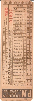 Transferencia en tranvía: Cumberland County Power & Light Co., Portland, ME - 1939 Foto 1 de 2