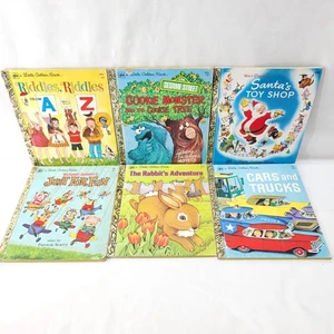 Vtg 70s Lot of 6 Little Golden Book Cookie Monster Santas Toy Shop Cars & Trucks - Picture 1 of 18