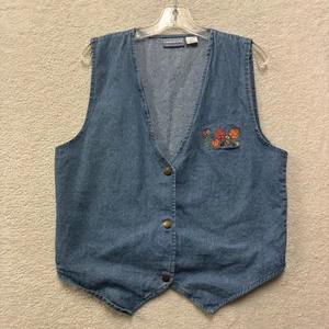 Vintage Faded Gear Damen Weste Large blau Denim bestickt Herbst Winter Chambray - Bild 1 von 8