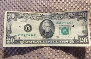 Rare 1988 $20 Dollar Bill Error A Misaligned Offset Circulated Federal Reserve - Picture 1 of 2