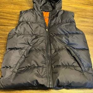 Abercrombie Down Puffer Vest women's size small blue navy hood orange goose - Picture 1 of 10