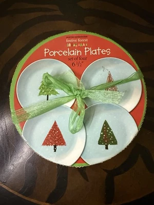 "Juego de 4 platos de postre nieve árbol de Navidad Boston Warehouse 6 1/2""" Foto 1 de 4