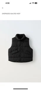 ZARA Girls Oversized Puffer Quilted Vest Black Size 6-7 Unisex - Picture 1 of 10