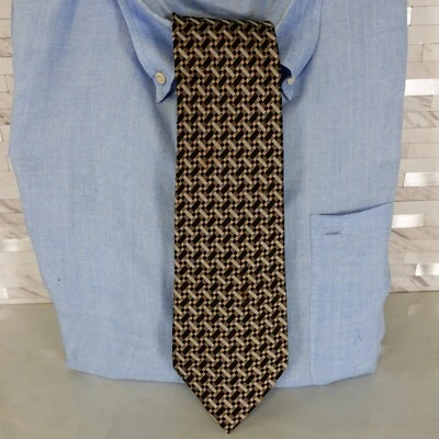 Gravata masculina Comme Ca Du Mode marrom preta xadrez tecido de seda clássica Nova Tartan - Imagem 1 de 4