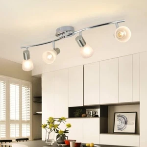 Track Lighting Kit Rotatable Lamp Head 4 Way Ceiling Spotlight Glass E14 Base - Picture 1 of 9