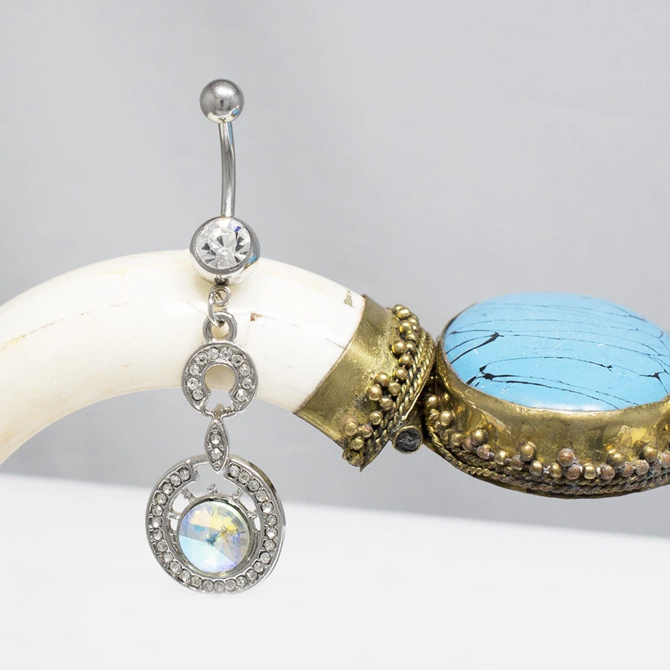 Anillo ombligo 14G colgante grande multicolor circonita cúbica gema piercing ombligo joyería Foto 1 de 1