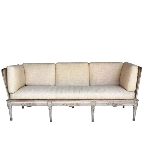 Swedish Gustavian Painted Fir/Pine Linen Upholstered Sofa Cover