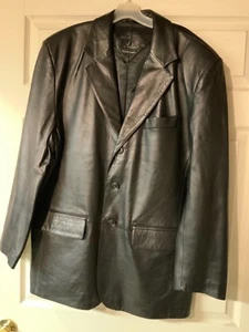 J Ferrar Men’s Black Genuine Soft Lambskin Leather Blazer Sport Coat Large - Picture 1 of 7