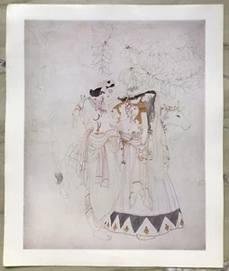 Abdur Rahman Chugtai Blockdruck seltene Kunst Indien Vintage Krishna Radha Pakistan - Bild 1 von 3