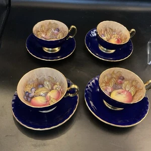aynsley orchard fruit cup saucer Cobalt And Gold D Jones Set Of 4 - Picture 1 of 12