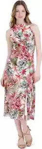 Julia Jordan women Long Halter Midi Dress size 12 Tropical Floral Print Tie Back - Picture 1 of 10