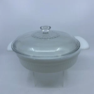 Vintage Anchor Hocking Fire King Oven 1 QT White Ribbed Casserole Dish Bowl - Picture 1 of 9