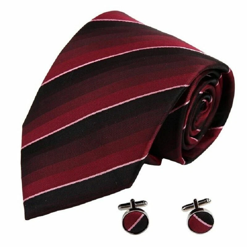 Corbata roja oscura para hombre rayas seda tejida cuello gemelos 2PT por Y&G Foto 1 de 1