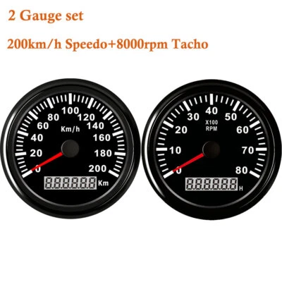 2 Gauge Set 0-200KMH GPS Speedometer 0-8000rpm Tachometer Red LED for Car Marine - Изображение 1 из 4