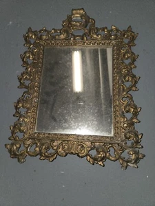 Brass Antique Cast / Pressed Metal Photo Wall Frame Mirror 7x9 - Picture 1 of 6