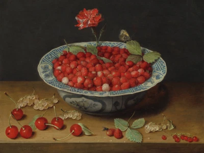 Wild Strawberries and a Carnation in a Wan-Li Bowl | Jacob van Hulsdonck | 1620 - Image 1 of 4