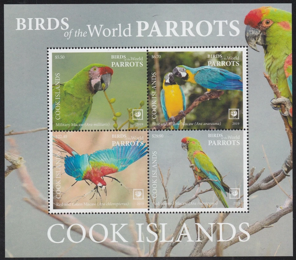 Cook Islands (2019) Birds of the World, Parrots - S/S - Image 1 of 1