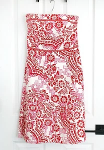 LIZ CLAIBORNE RED PINK & WHITE COTTON STRAPLESS A-LINE DRESS WOMEN'S SZ 8 - Picture 1 of 6