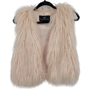 Tart Collections Shaggy Faux Fur Vest S Pastel Pink Open Vegan Barbiecore Glam H - Picture 1 of 10