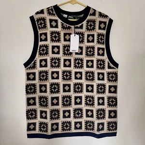 WeSC Granny Square Crochet Sweater Vest Unisex Mens XL Womens XXL Earth Tone NEW - Picture 1 of 16